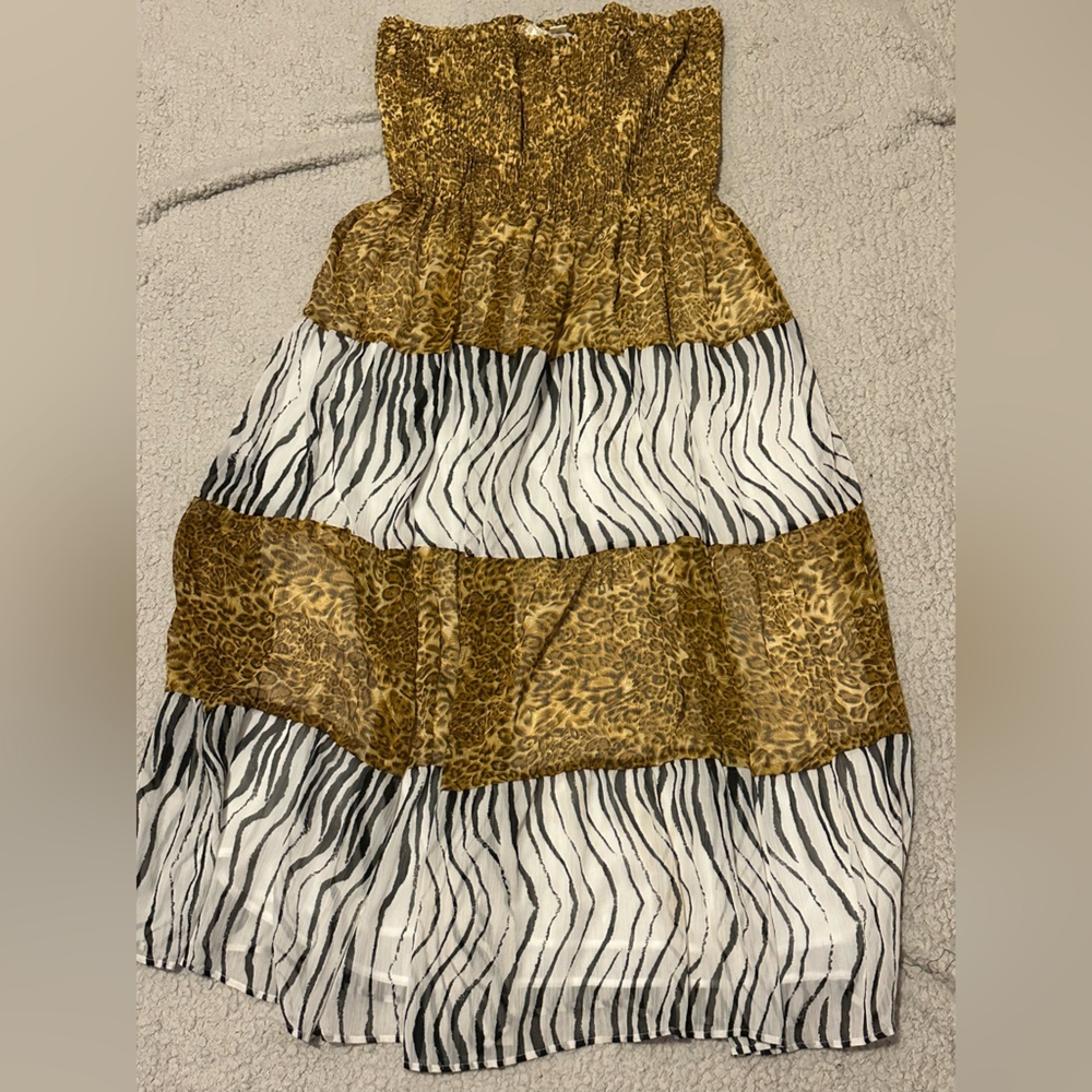 Strapless Leopard and Zebra Print Dress